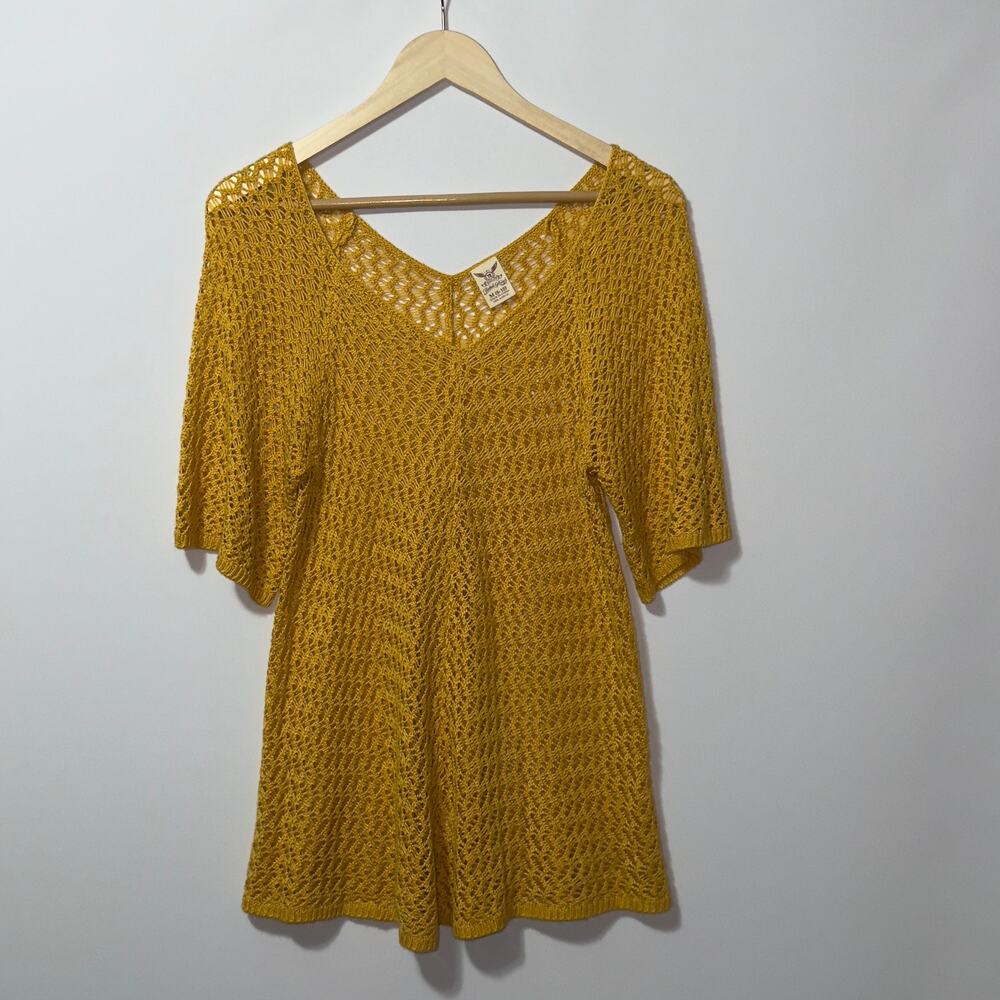 Faded Glory Yellow, V-Neck Crochet Design, Size Medium (8-10)